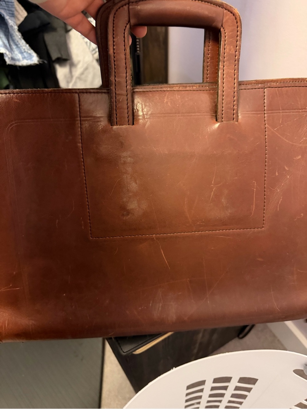 Classic Brown Leather Men's Briefcase Tote